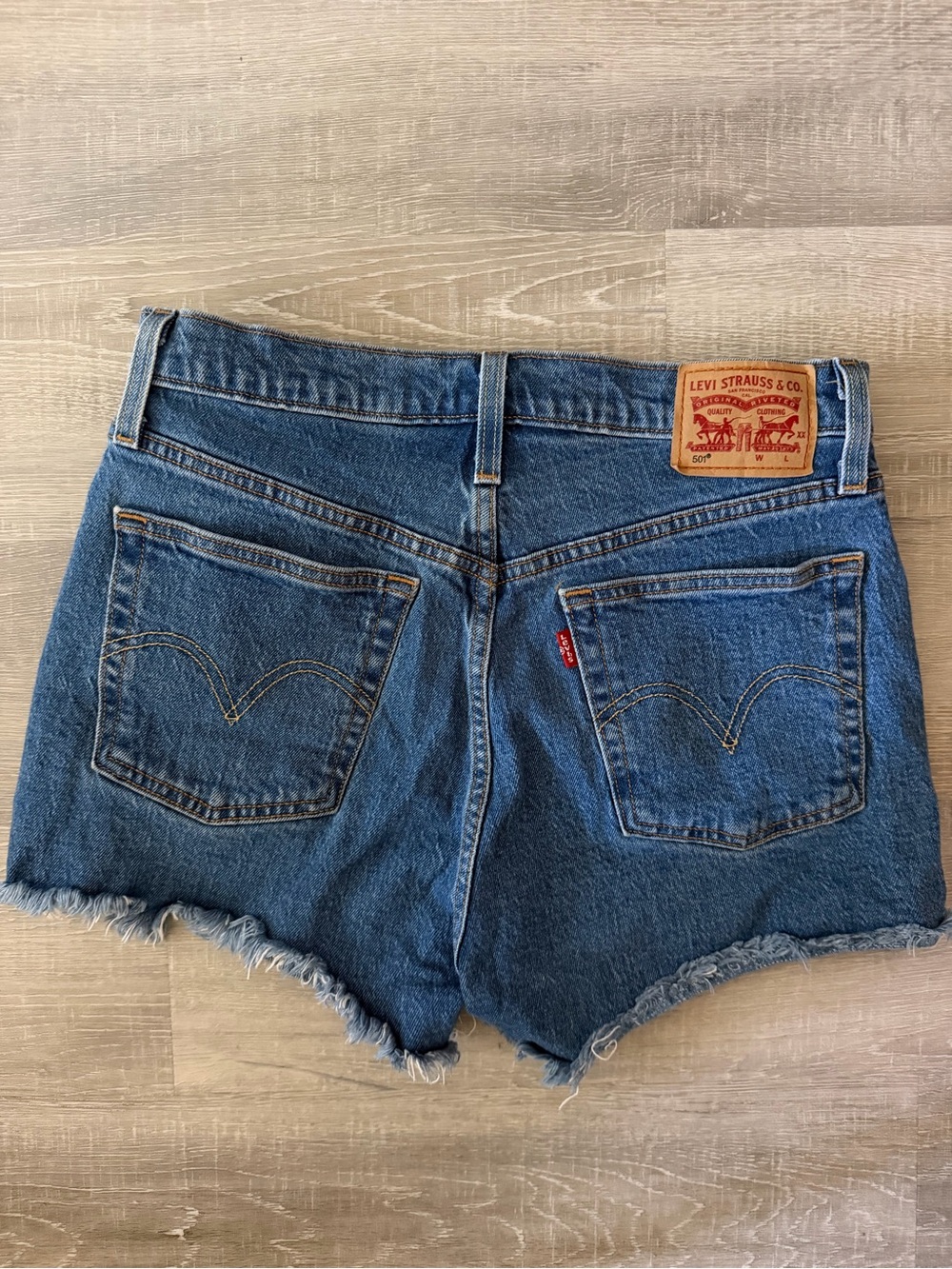Levi's Medium Blue Denim Frayed Hem Women's Shorts